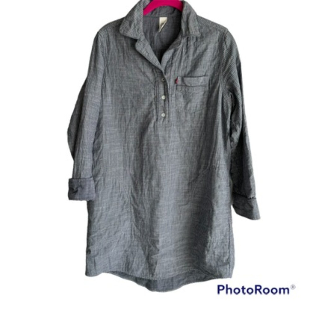 LEVI STRAUSS Railroad Pin Striped Knee Length Ladies Casual Shirt Dress, S
